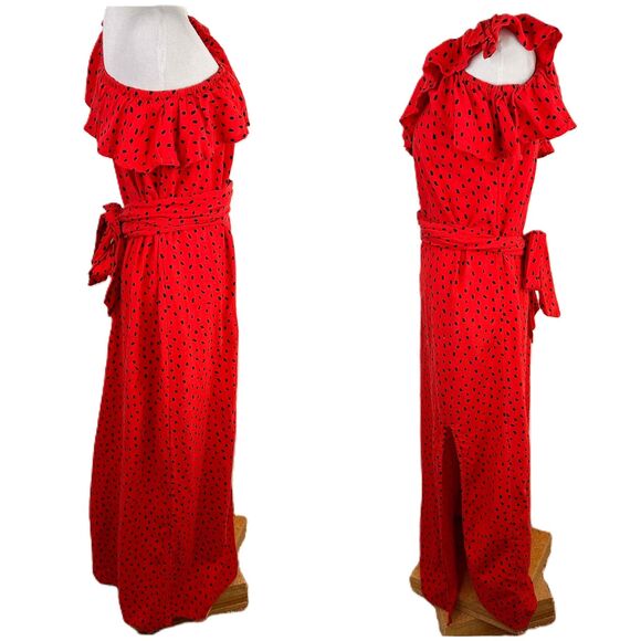 Billabong Sincerely Jules Red Polka Dot Ruffle One-Shoulder Dress Size Small - Picture 2 of 6
